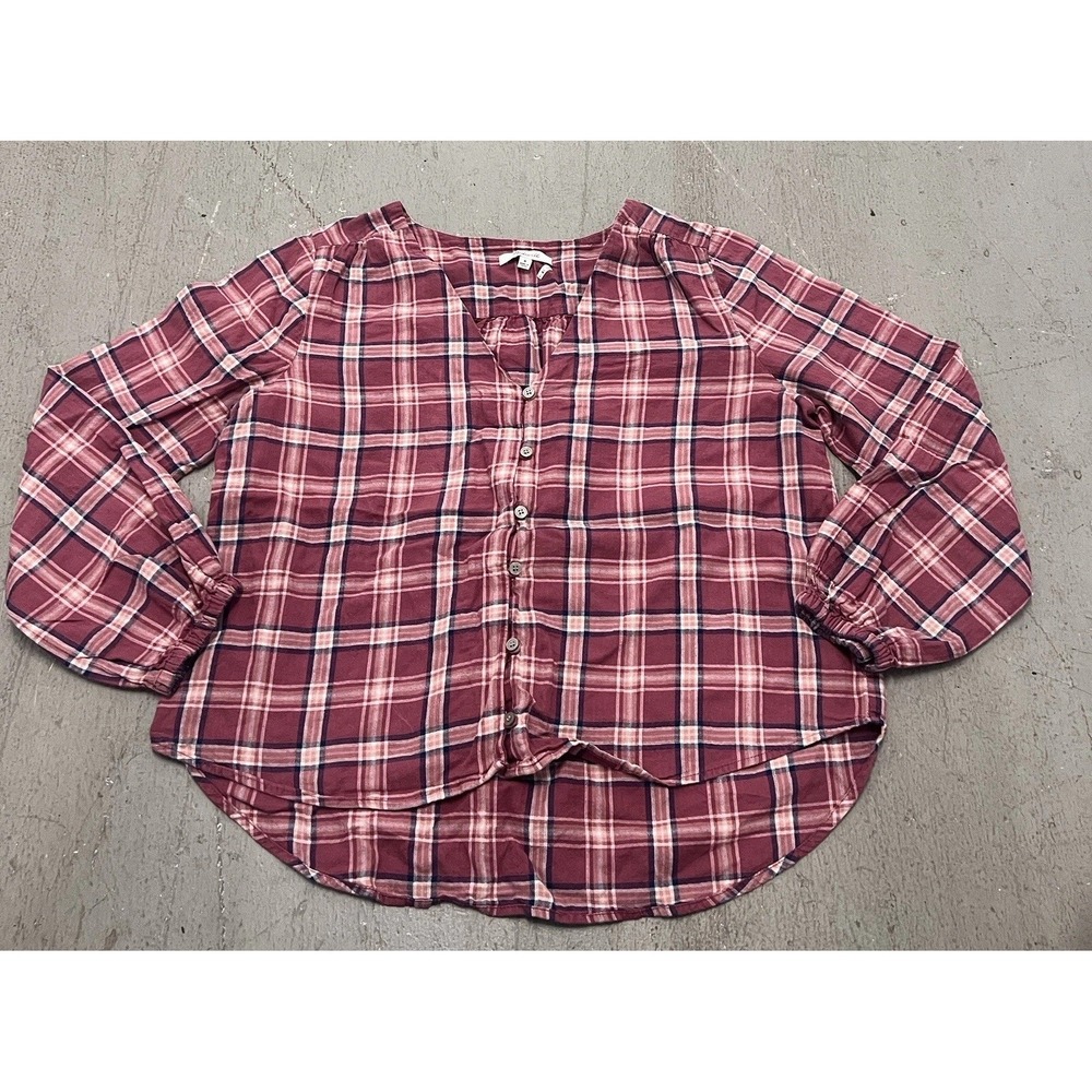 Madewell Women's Medium Pink Blue Striped V-Neck Long‎ Sleeve Casual Blouse